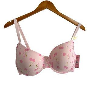 Juicy Couture  Womens Cherry Print Padded Underwire Bra 36D Prink NEW